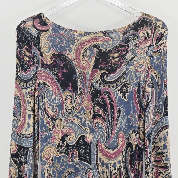 Ralph Lauren Womens Paisley Silk Top Size S Long Sleeve Boat Neck Comfort LRL - Picture 10 of 12